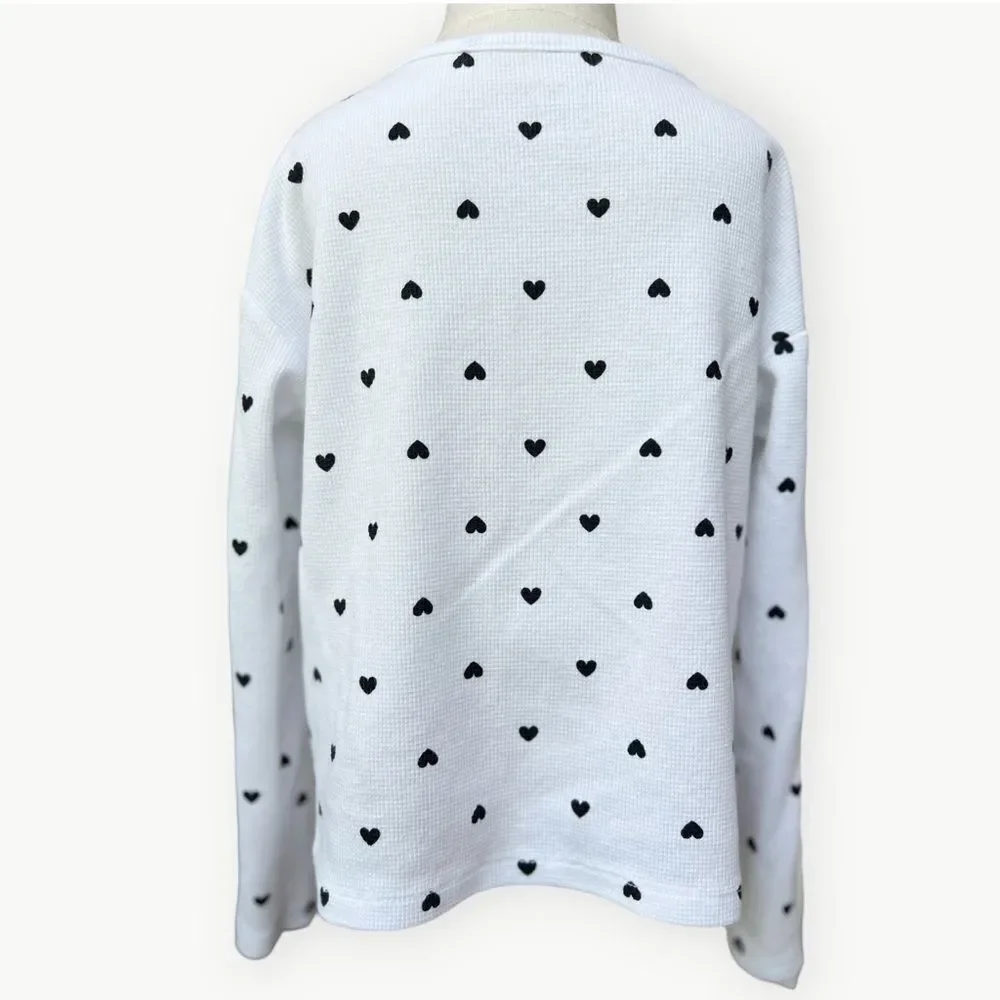 Children’s Place Girls Kids Long Sleeve Heart Print Tie Front Waffle Tee. 5. 5T.